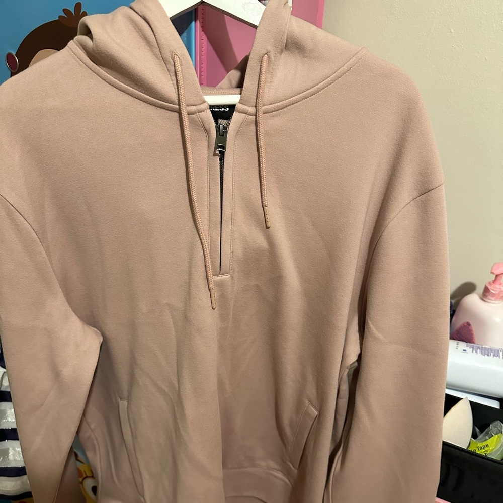 Double knit jacquard quarter zip hoodie color rose quartz large brand new